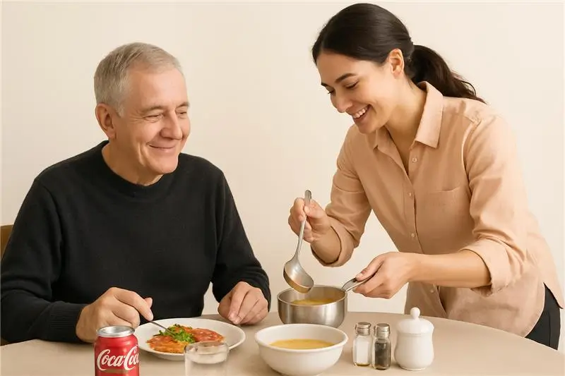 Caregiver assisting senior client at home